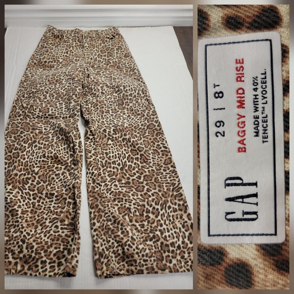 Gap High-Rise Wide-Leg Leopard Print Jeans Women's 8/29T Tall Animal Print 33"